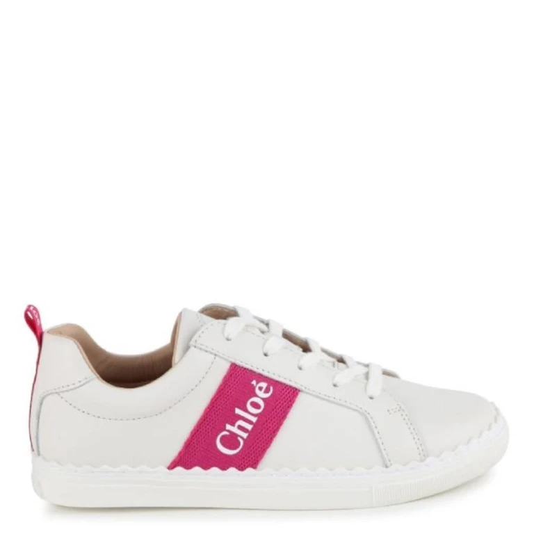 Chloe Kids Logo-Print Round-Toe Leather Sneakers