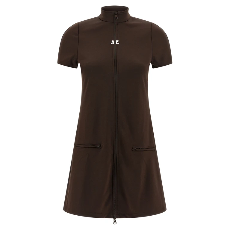 Brown Polyester Short Dress - Women