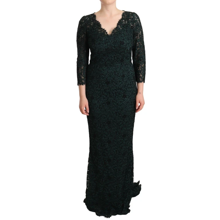 Dolce & Gabbana Green Floral Lace Maxi Floor Length Dress Cotton - Women