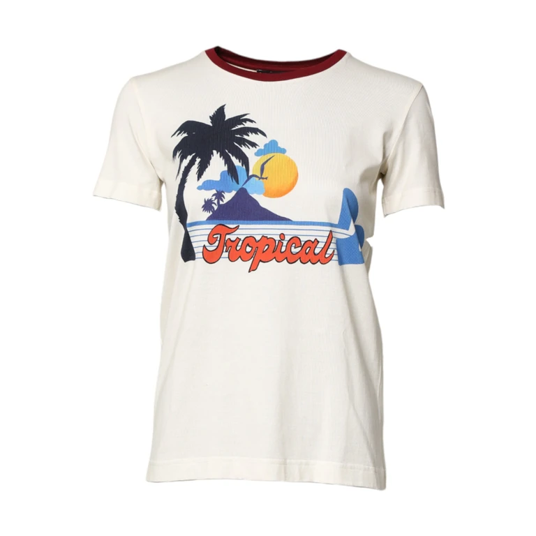 Dolce & Gabbana White Cotton Print Short Sleeves Top T-Shirt - Women