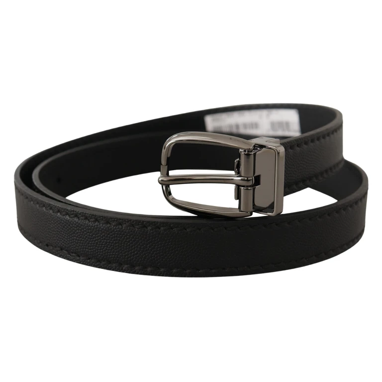 Dolce & Gabbana Black Leather Metal Logo Buckle Belt - Men