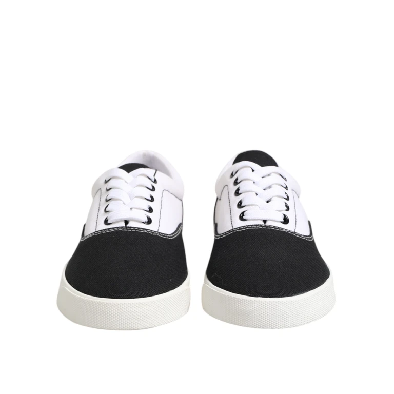 Dolce & Gabbana Black Cotton Canvas Lace Up Men Sneakers Shoes And White - Men