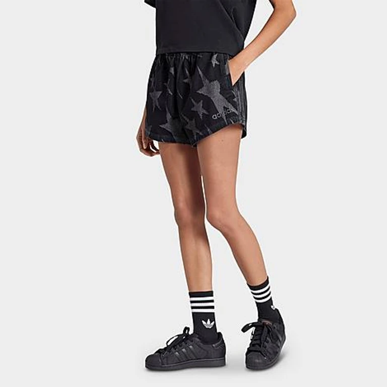 adidas Women's Originals Denim Graphic Shorts in True Black Denim Size: XXS