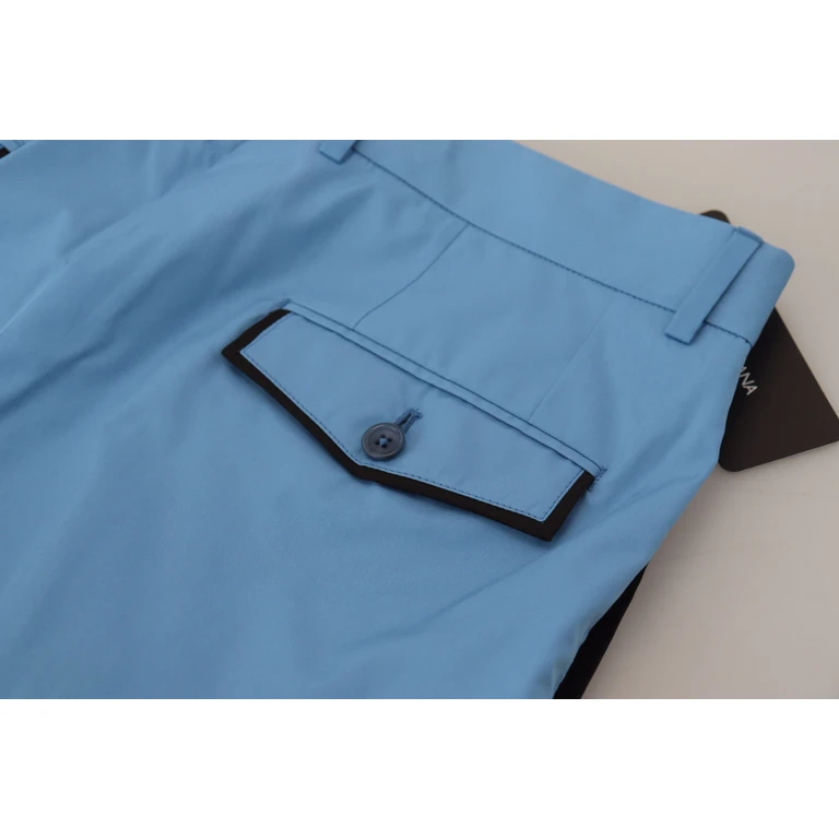 Dolce & Gabbana Blue Cotton Silk Trousers Chinos Pants - Men