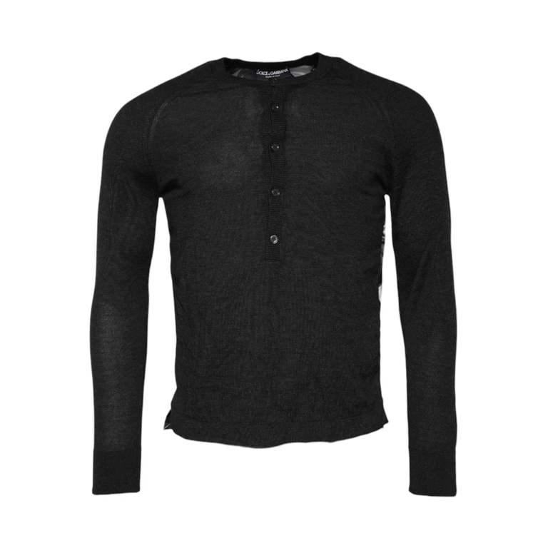 Dolce & Gabbana Black Printed Knitted Men Pullover Sweater Cashmere Silk Clothing - Men
