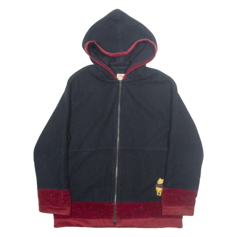 DISNEY Winnie The Pooh Womens Jacket Black Wool 90s Hooded S
