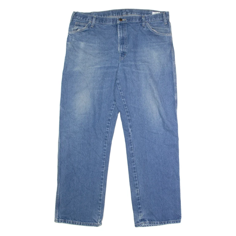 DICKIES Carpenter Mens Jeans Blue Regular Straight Stone Wash W38 L32