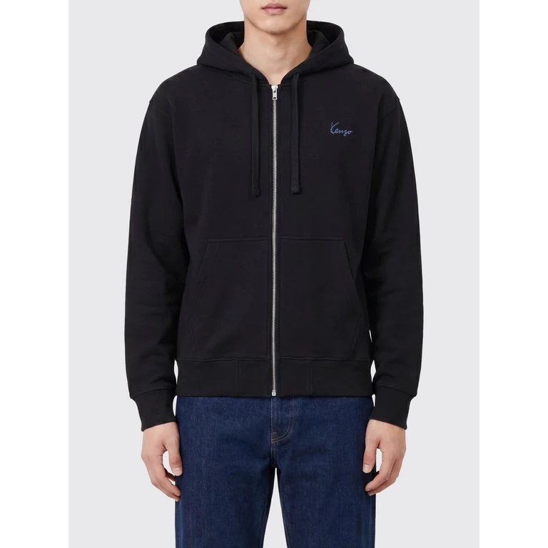 Hooded Zip-Up Cotton Sweatshirt with a Contrast Logo (FG65HO2644MJ99J)