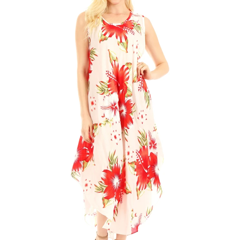 Sakkas Aba Women's Casual Summer Floral Print Sleeveless Loose Dress Cover-up