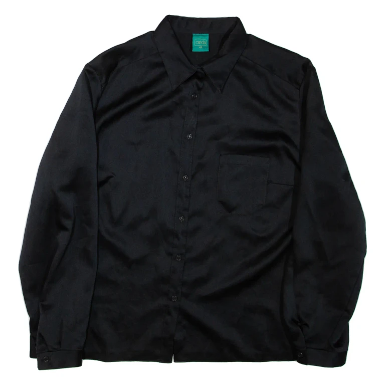 CANDA Womens Shirt Black Collared Long Sleeve L