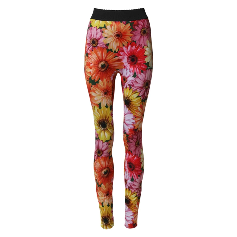 Dolce & Gabbana Multicolor Floral Leggings Stretchwaist Pants Elastane+polyamid+polyester - Women