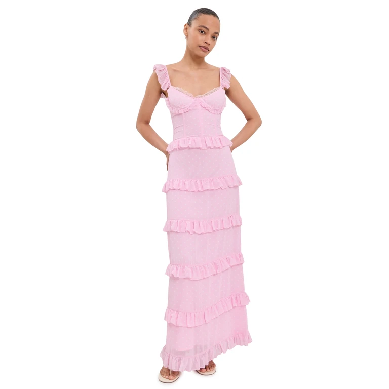 Runaway the Label Melvina Maxi Dress Pink Polka Dot M