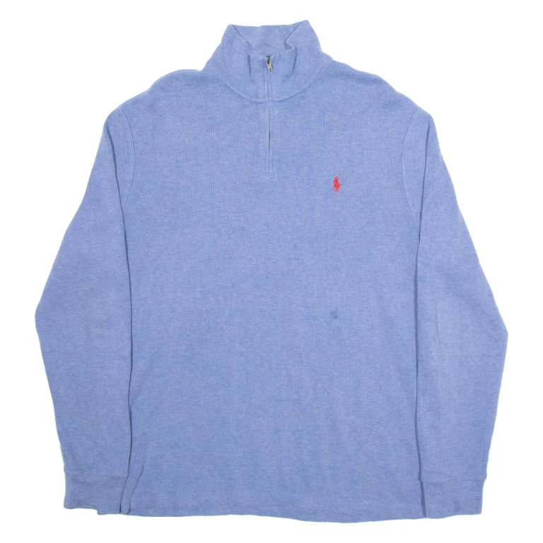 POLO RALPH LAUREN Mens Jumper Blue 1/4 Zip Tight Knit L