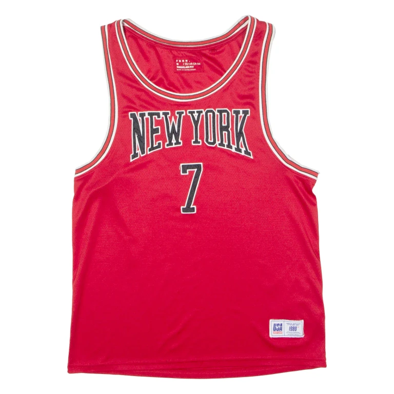 FSBN New York #7 Basketball Mens Jersey Red Sleeveless USA M