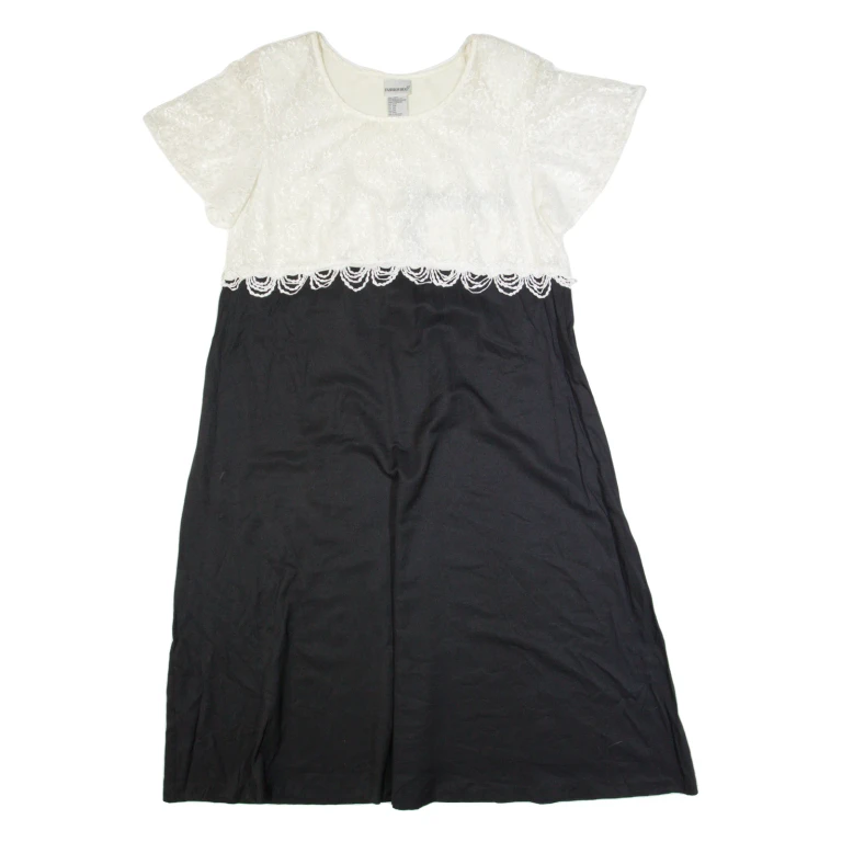 FASHION BUG Womens A-Line Dress Black 90s Short Sleeve Long XL