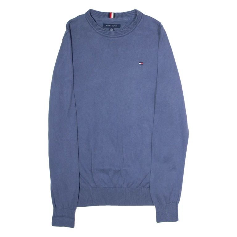 TOMMY HILFIGER Mens Jumper Blue Crew Neck Tight Knit XS