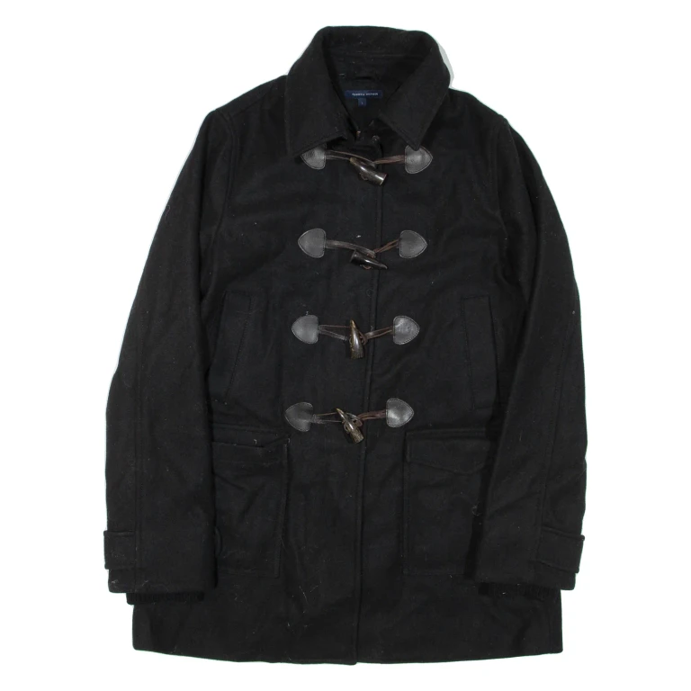 TOMMY HILFIGER Womens Duffle Coat Black Wool L