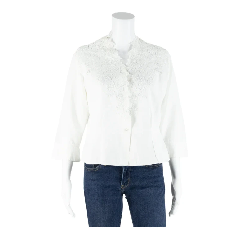 Womens Shirt Blouse White V-Neck 3/4 Sleeve S