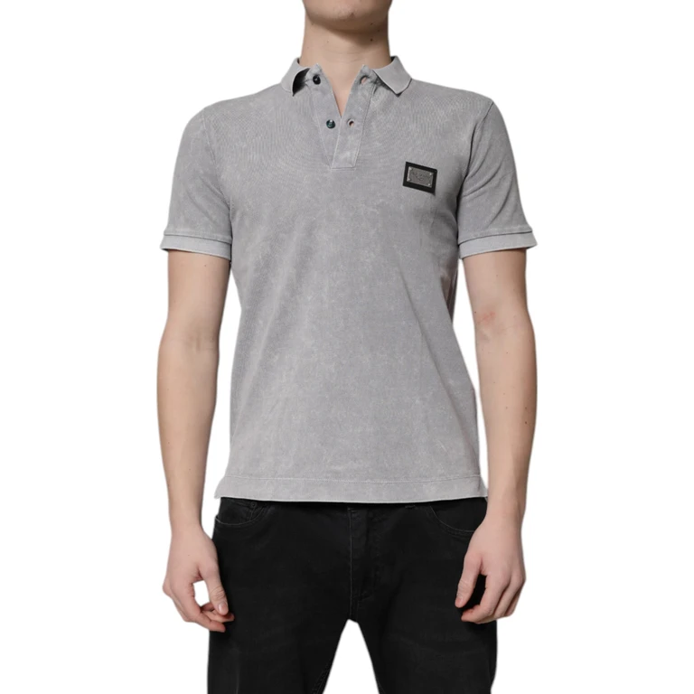 Dolce & Gabbana Gray Logo Plaque Cotton Men Polo Shirt T-Shirt - Men