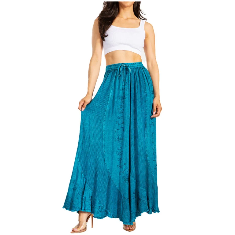 Sakkas Ahaana Women Renaissance Boho Rayon Maxi Embroidered Paneled Summer Skirt