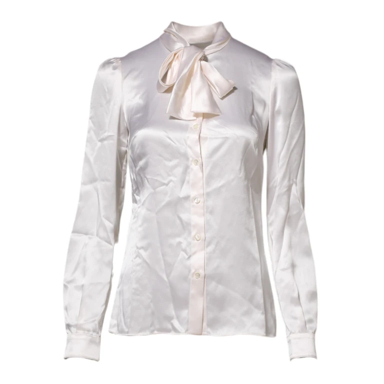 Dolce & Gabbana White Ascot Collar Long Sleeve Blouse Top Silk - Women