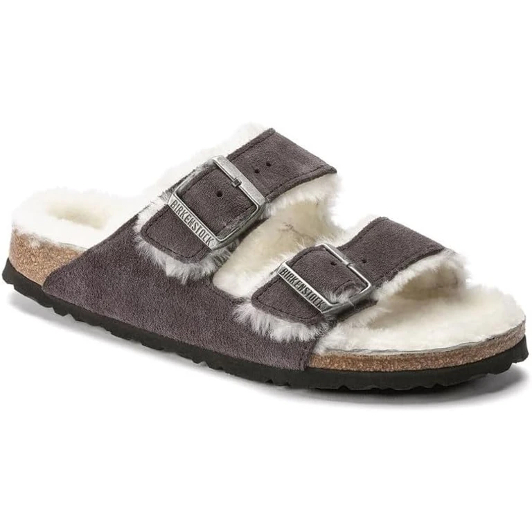Arizona Shearling Suede Leather Stormy Grey Sandals