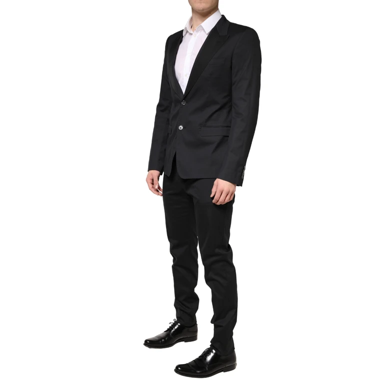 Dolce & Gabbana Black Cotton Single Breasted 2 Piece Suit Elastane Nylon Silk - Men