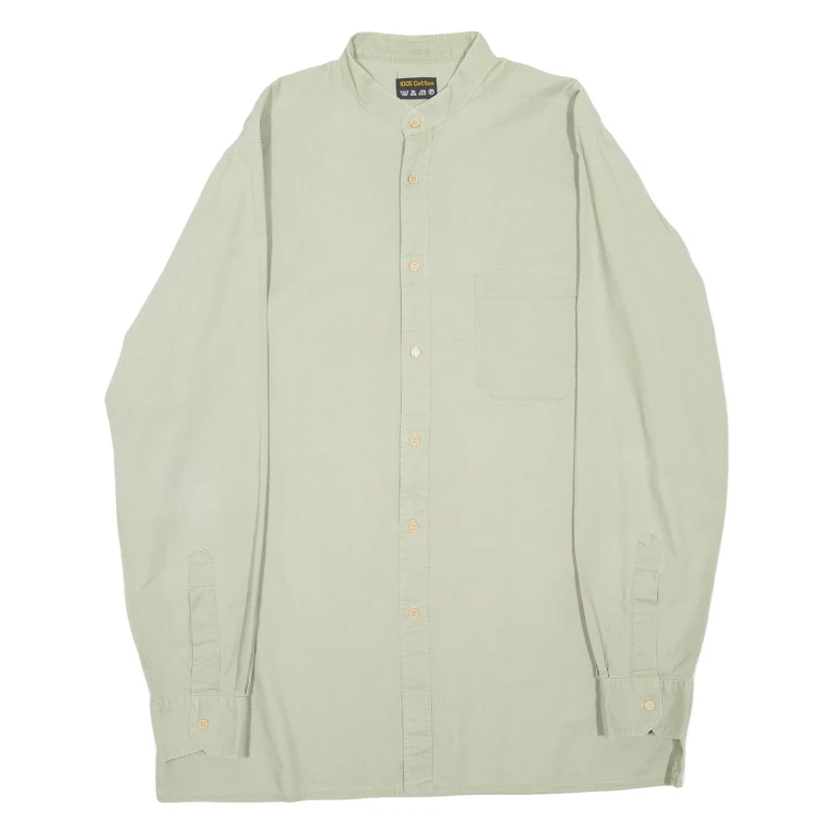 Mens Plain Shirt Green Long Sleeve L