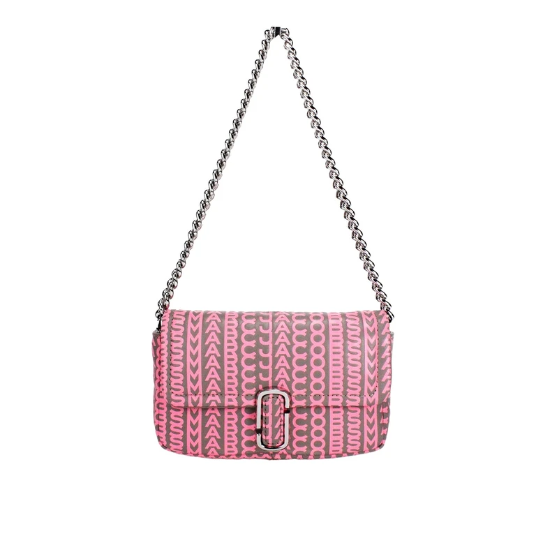 Marc Jacobs Neon Pink The Monogram Leather J Mini Shoulder Bag Crossbody Silver - Women