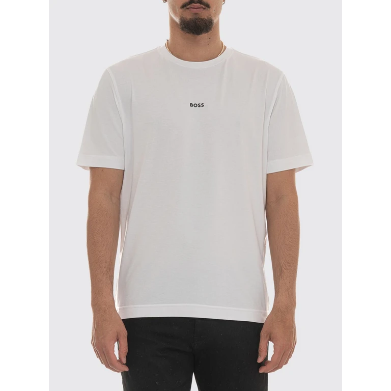 Crew Neck Stretch-Cotton T-shirt with Contrast Chest Logo (50473278100)