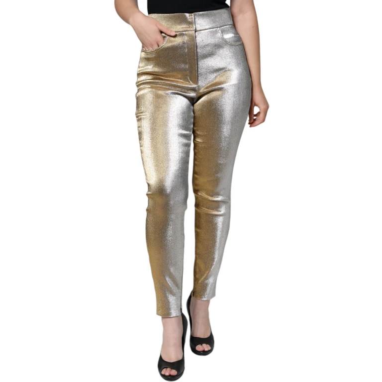Dolce & Gabbana Metallic Gold High Waist Skinny Pants - Women