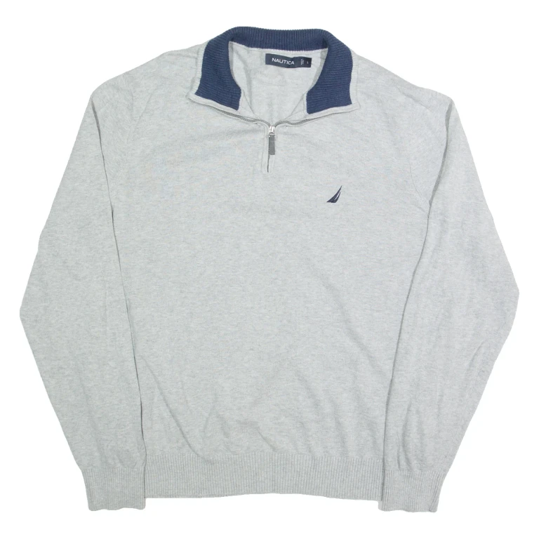 NAUTICA Mens Jumper Grey 1/4 Zip Tight Knit L