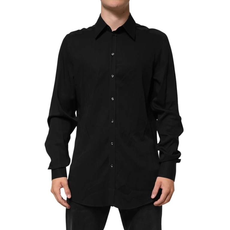 Dolce & Gabbana Black Viscose Long Sleeve Formal Dress Shirt - Men
