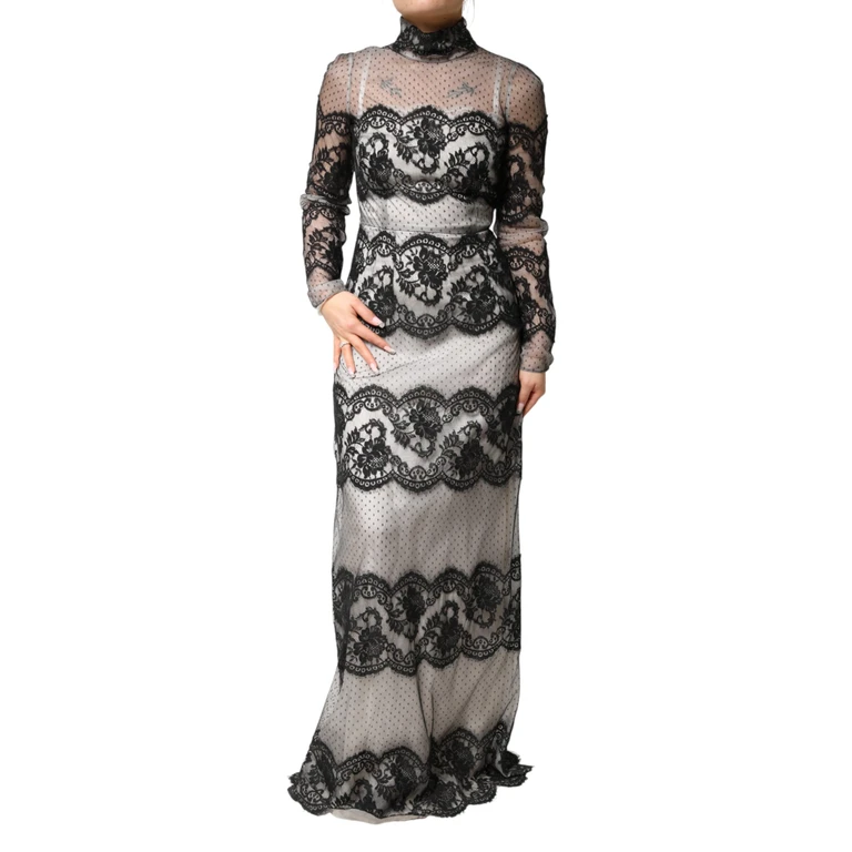 Dolce & Gabbana Black White Lace Silk Blend Maxisheath Dress Black/white Co+pa+pl+se - Women