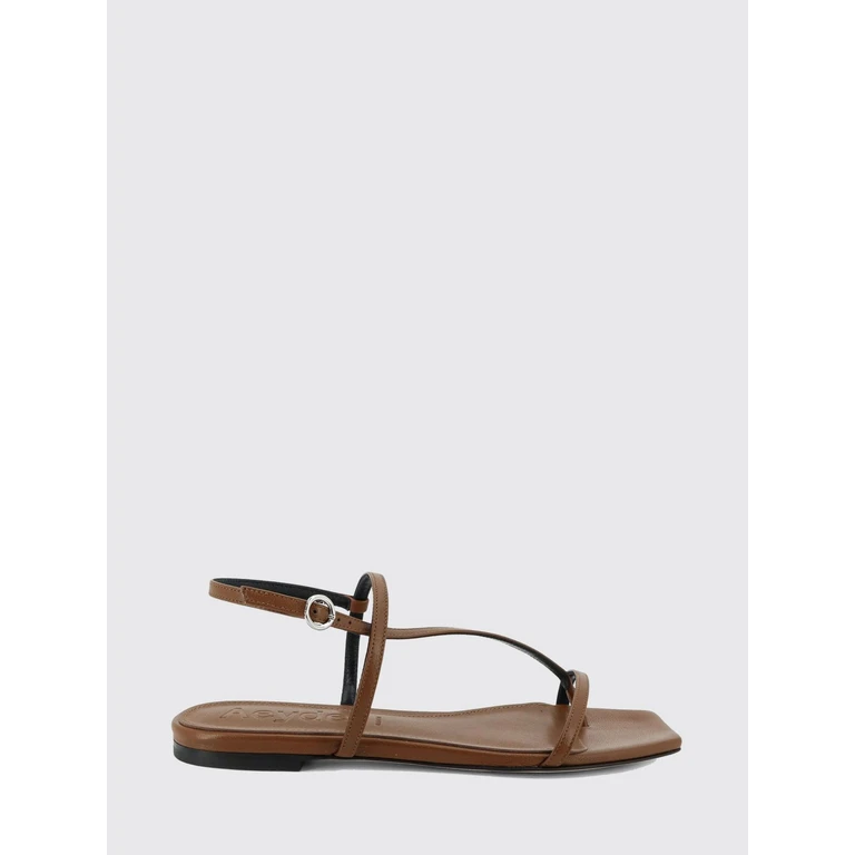 Flat Smooth Leather Sandals with Ankle Strap and Square Toe (A11FS0174001222126TOBACCO)