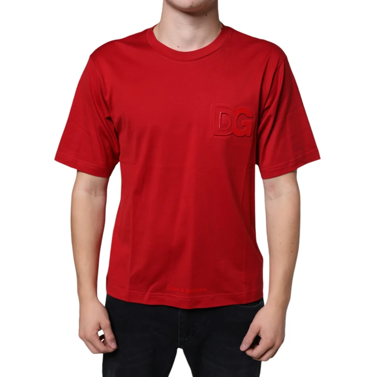 Dolce & Gabbana Red Cotton Dg Logo Print Crew Neck T-Shirt - Men