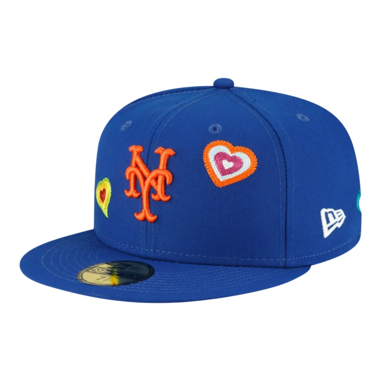 59Fifty New York Mets Chain Stitch Heart Fitted Hat Pink Undervisor Blue