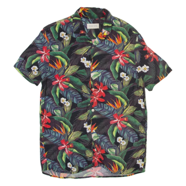 PIER ONE Mens Shirt Green Floral S