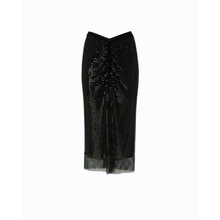 Jupe mi-longue en maille filet à strass - XS