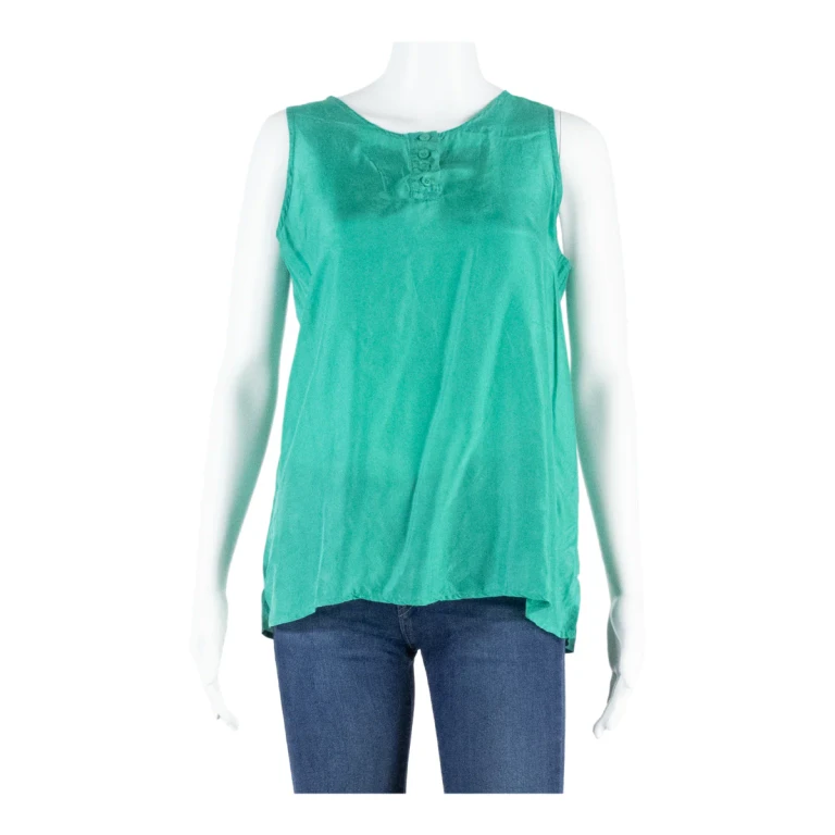 Womens Shirt Green Sleeveless Silk S
