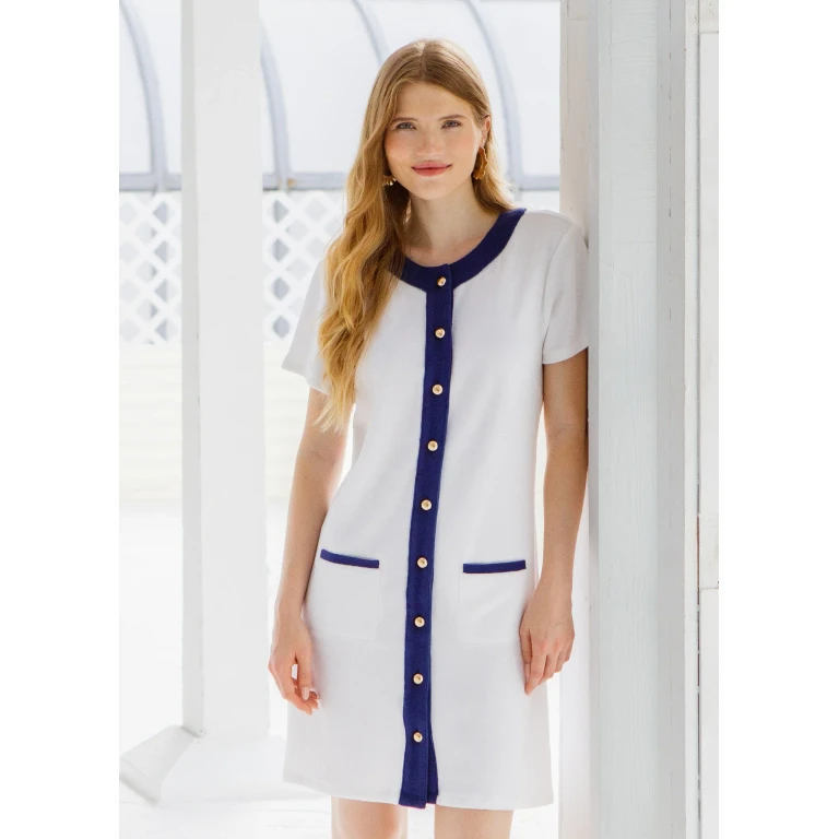 White Terry Button Dress