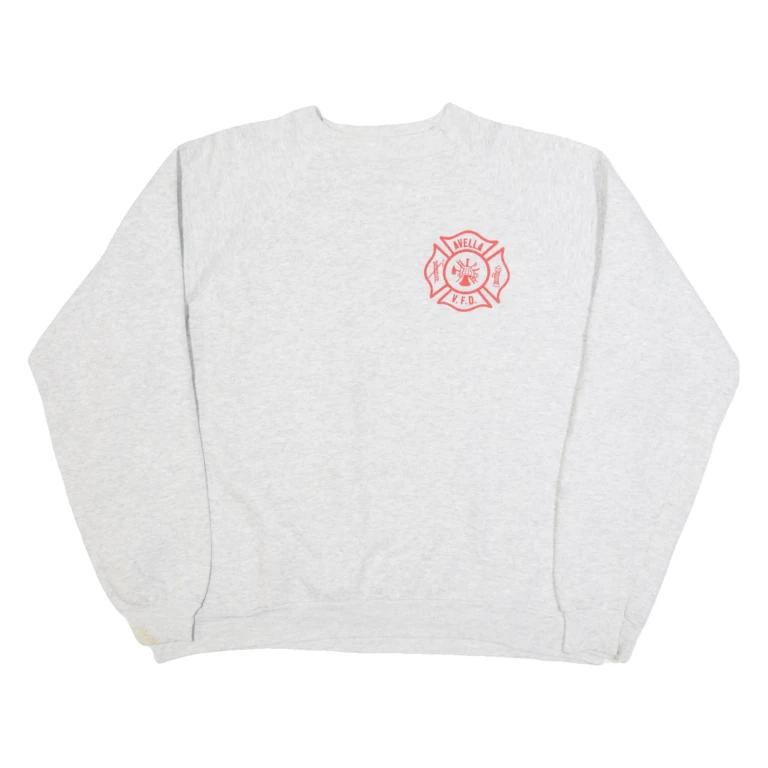 HANES Avella Fire & Rescue Mens Sweatshirt Grey 90s USA 2XL