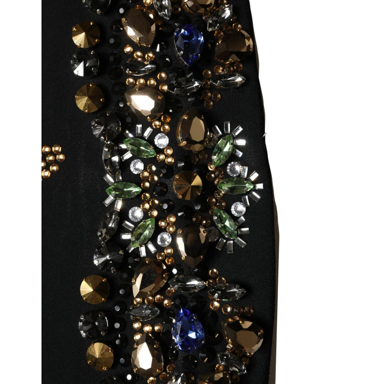 Dolce & Gabbana Black Sleeveless Floral Bead Embellishments Dress Viscose Acetate Elastane - Women