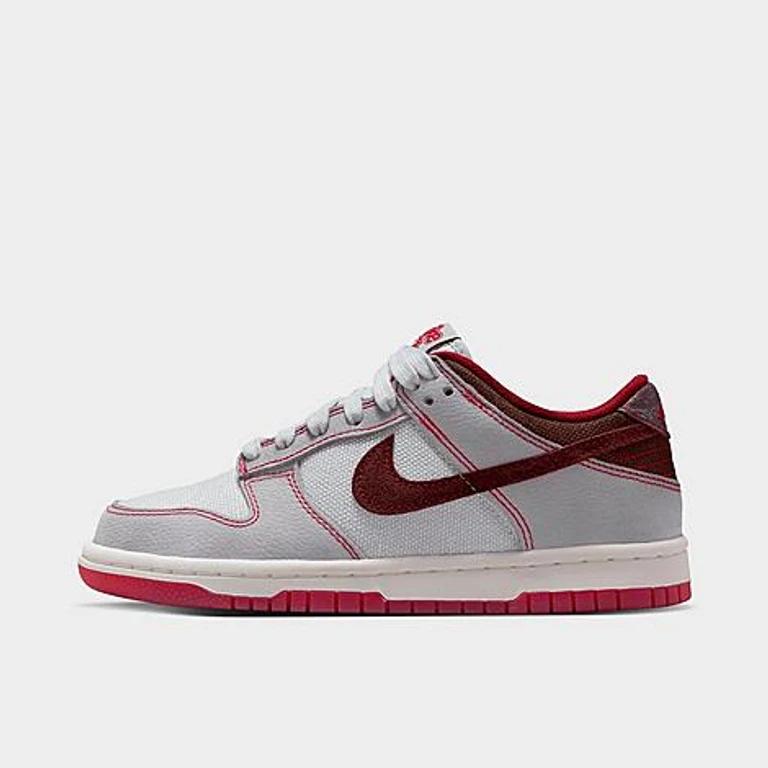 Nike Big Kids Dunk Low LV8 1 Casual Shoes in Pure Platinum/Wolf Grey/Team Red Size: 3.5