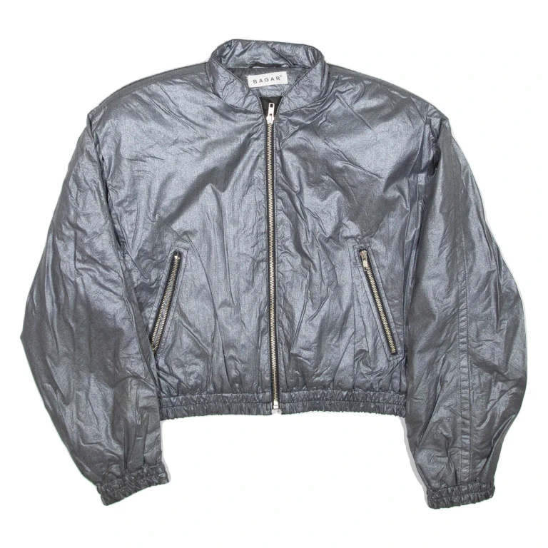 BAZAR Cropped Womens Bomber Jacket Grey Wool XS