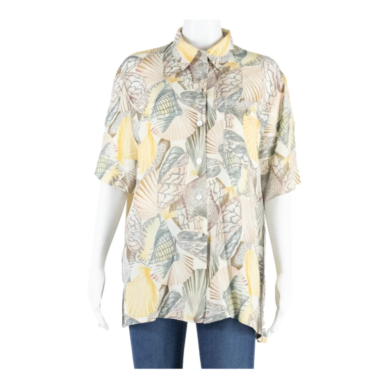 GLORIA G Womens Shirt Yellow Collared Crazy Pattern UK 16