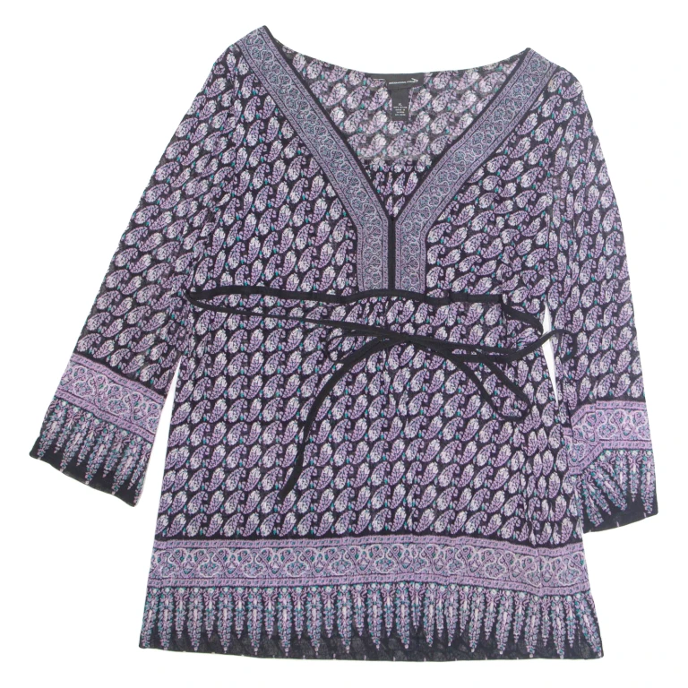 INTERNATIONAL CONCEPTS Womens Printed Blouse Purple 3/4 Sleeve Nylon Geometric XL
