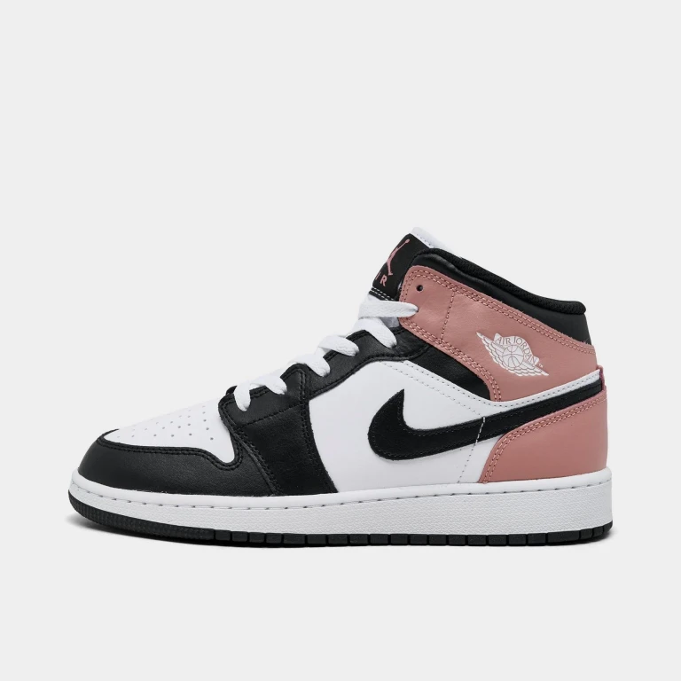 Grade School Retro 1 Mid 'White Rust Pink Black Gs' Sneakers