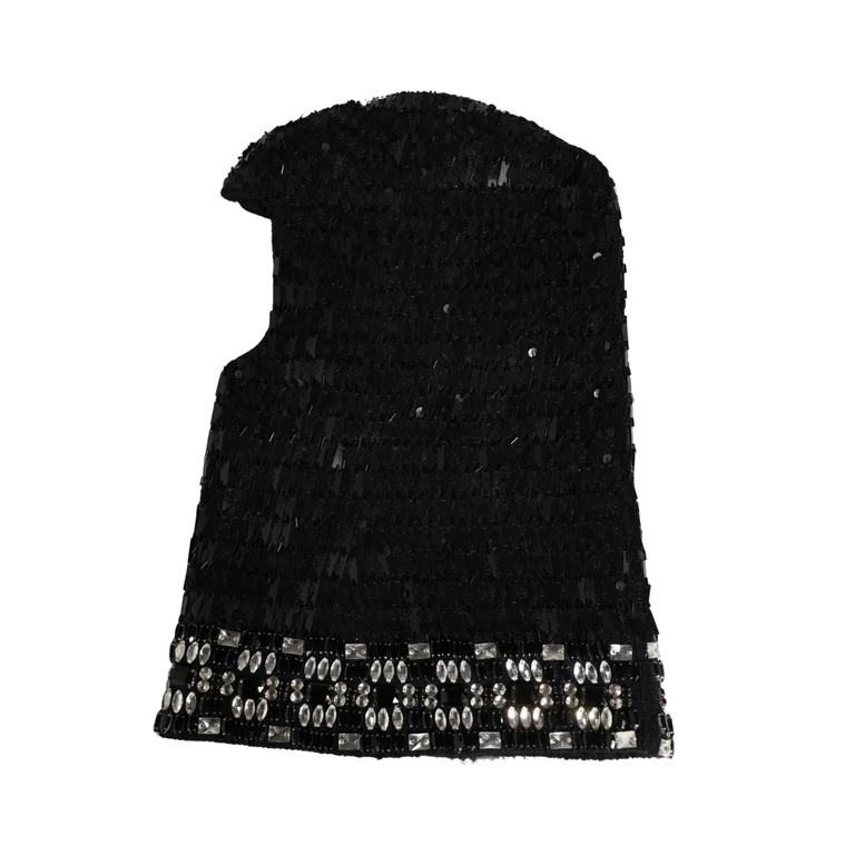 Dolce & Gabbana Black Wool Crystal Embellished Balaclava Hat - Women