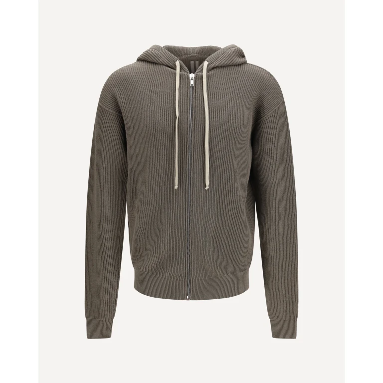 Felpa con cappuccio in maglia di lana vergine a coste Rick Owens